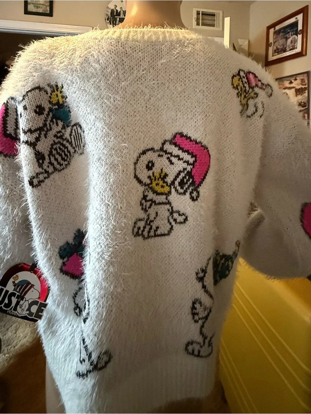 JUSTICE White Fuzzy Cartoon Snoopy Crewneck Sweater. Super soft!